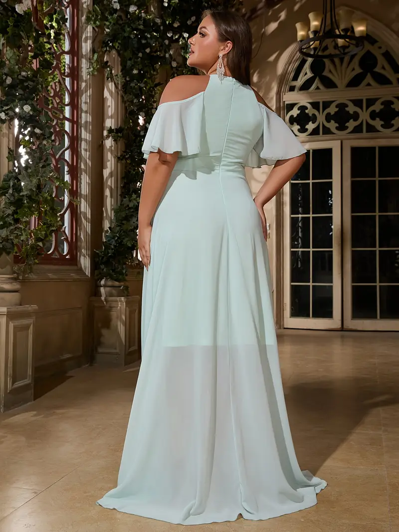 mint green formal dress plus size LISTHA Women Plus Size Formal A Line Maxi Dress Self Tie Waist with Pockets Elegant Round Neck Swing Long Dresses Mint Green 5XL, Women's