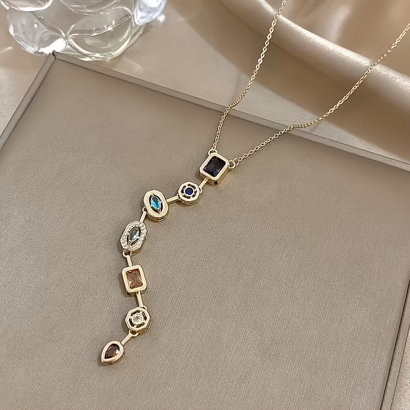 TEMU 1 Collar Elegante Bohemio con Colgante Largo Dorado y Gemas Sintéticas Multicolor - para Fiestas, Banquetes y Regalos, Ideal para Uso Diario o