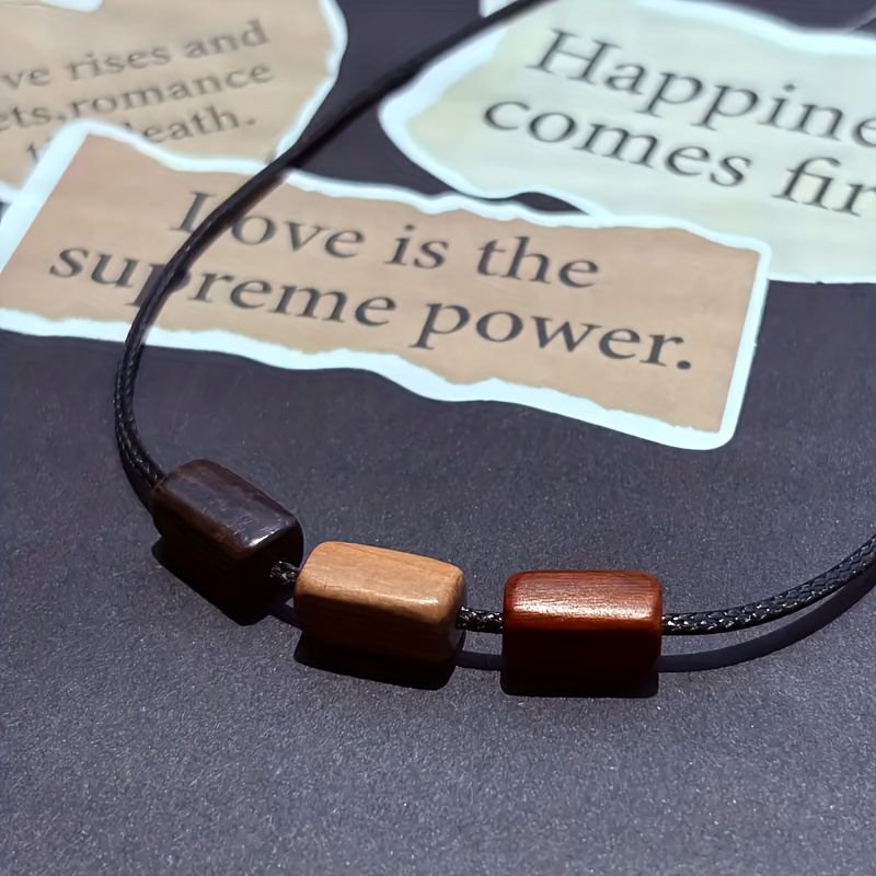Wooden Pendant Necklace, Three-, Minimalist And Trendy Style, Unisex