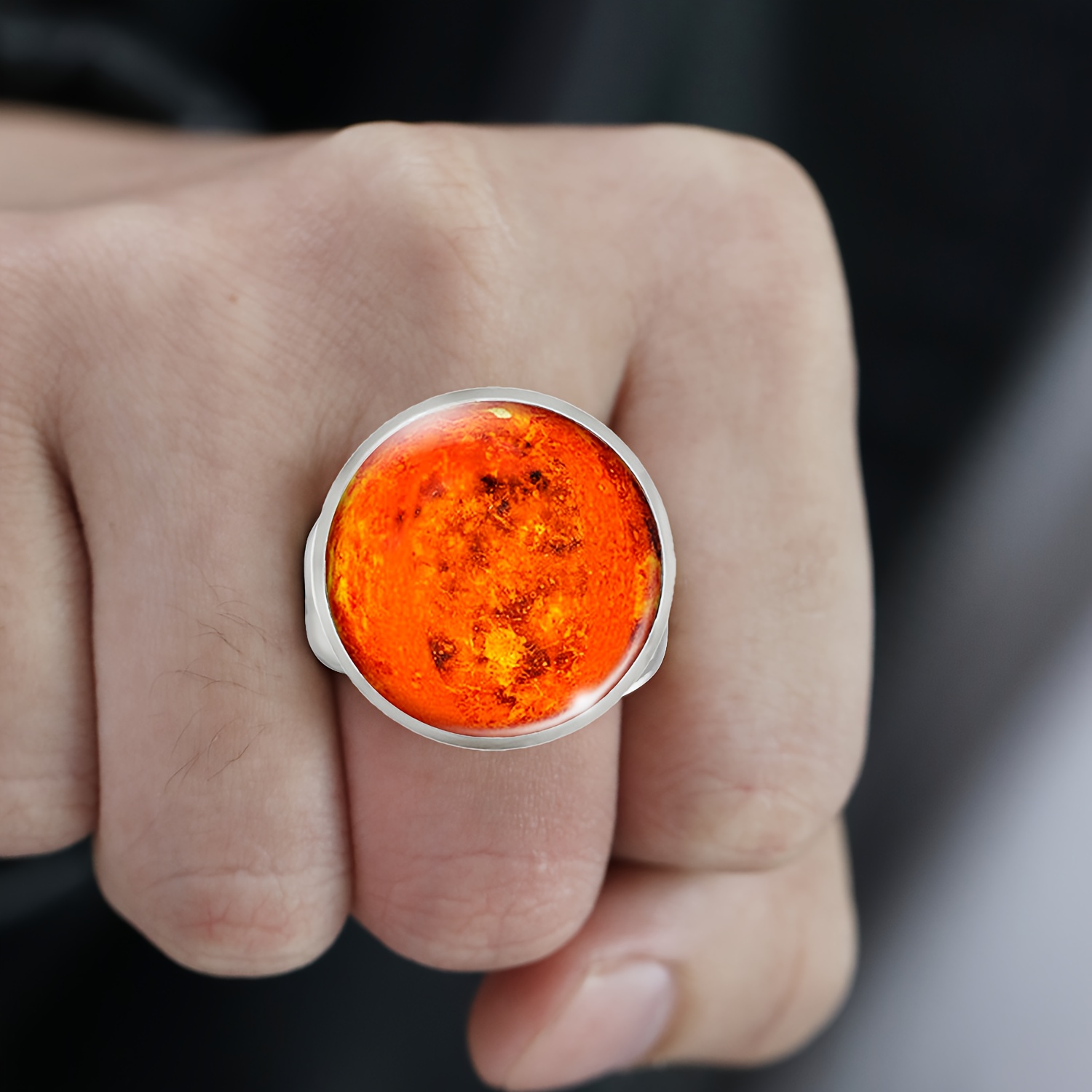 TEMU 1 Stück Verpackung, 25mm Unisex Verstellbarer Ring. Mit klarer Textur der Oberfläche des Roten Planeten einem mysteriösen kosmischen Design, das