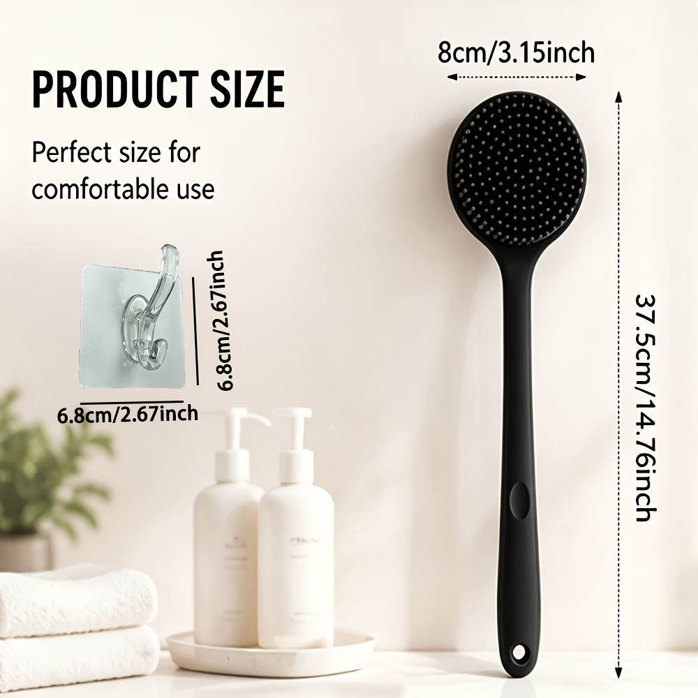 TEMU Long Handle Bath Brush With Adhesive Wall Hook, 2pcs Shower Body Scrubber Set, Soft Bristles For Back, Shoulders And Legs, Bathing Brush For Men