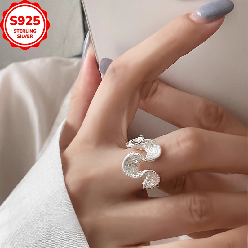 Adjustable Geometric Tassel Ring Sterling Silver 925