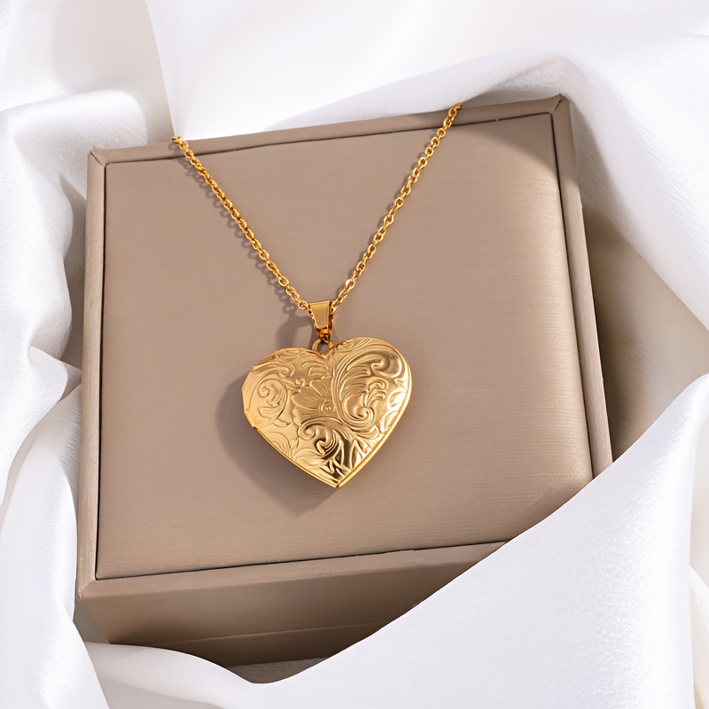 TEMU Customized Photo Heart-shaped Necklace Heart Locket Necklace With Photo -pet Custom Picture Vintage Lover Gift Birthday For Friend Photo, Heart