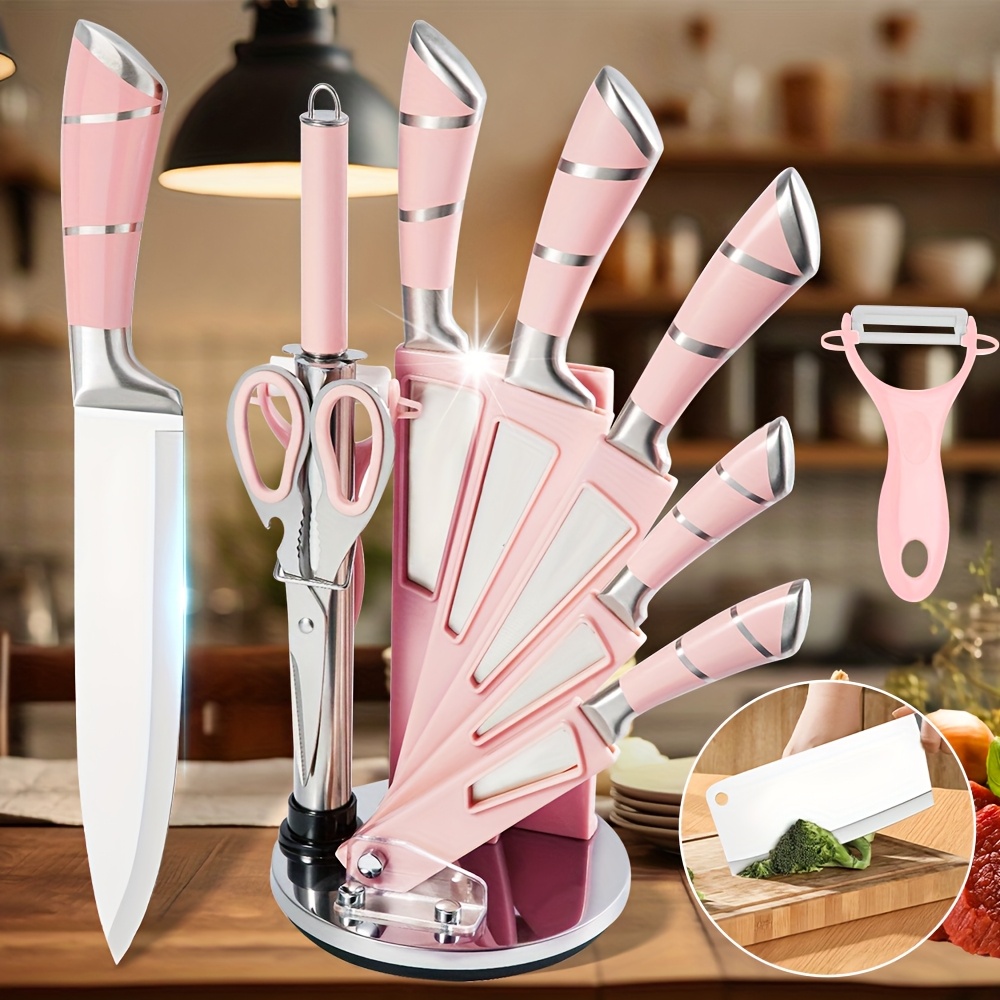 TEMU Knife Sets For Kitchen, Knife Sets For , Cleaver, Cutting Bones Knife, Butcher Knife, Kitchen Knife Set, Kitchen Cutting Tools, Acrylic Block,