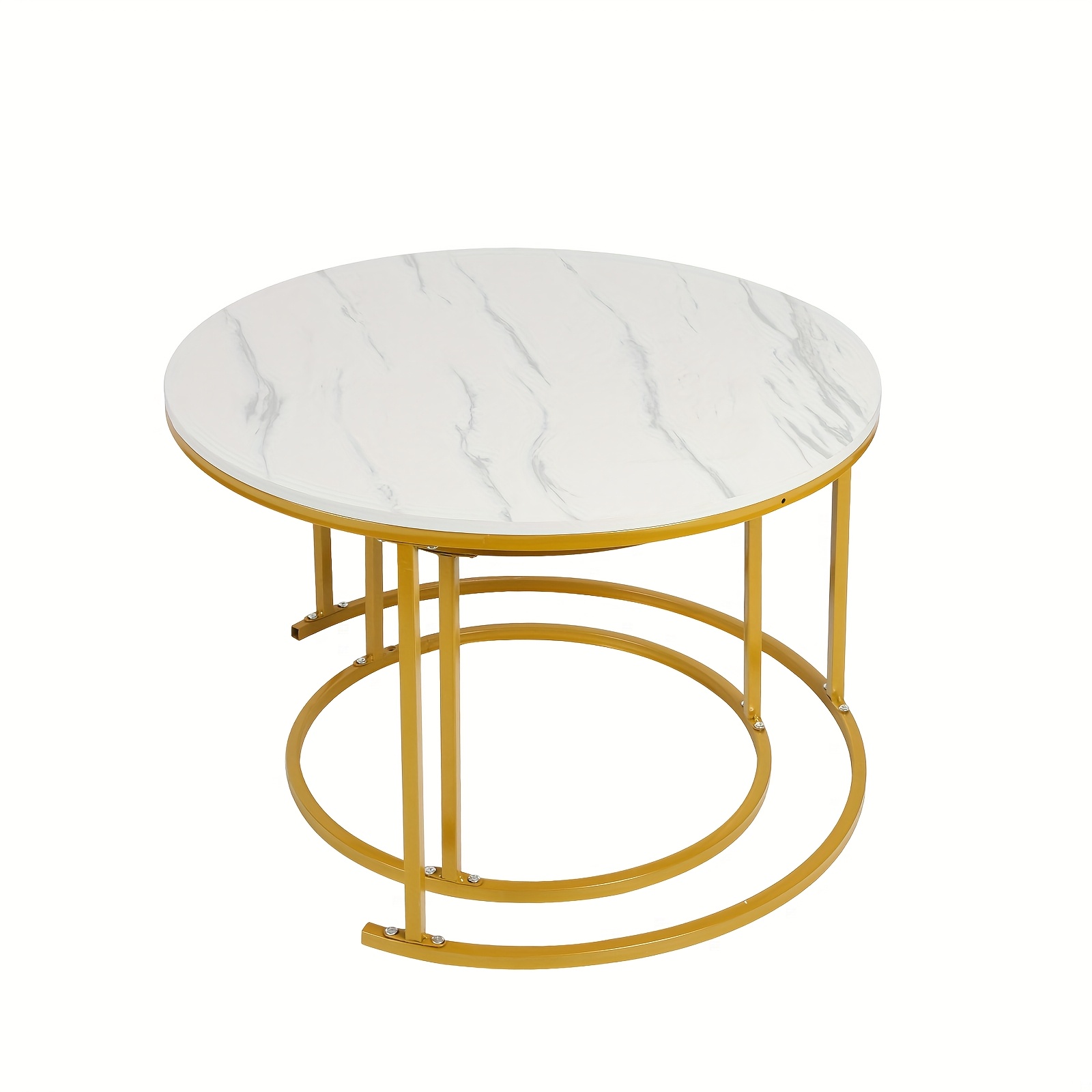 TEMU 2pcs Round Coffee Table Set For Small Spaces - 70 & 50cm Scratch-resistant Marble Nesting Tables, Easy Clean Apartment Living Room Furniture