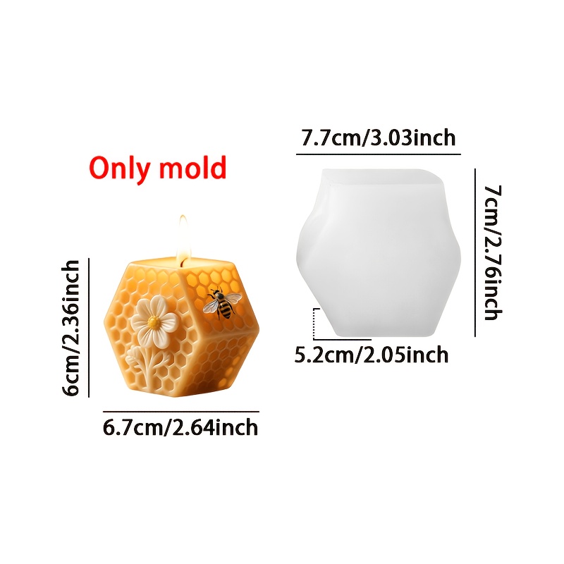 TEMU Resin Silicone Mold - 3d Hexagonal Honeycomb Bee And Small Flower Silicone Mold For Diy Candles, Plaster, Epoxy Resin, Home Desktop Ornaments,