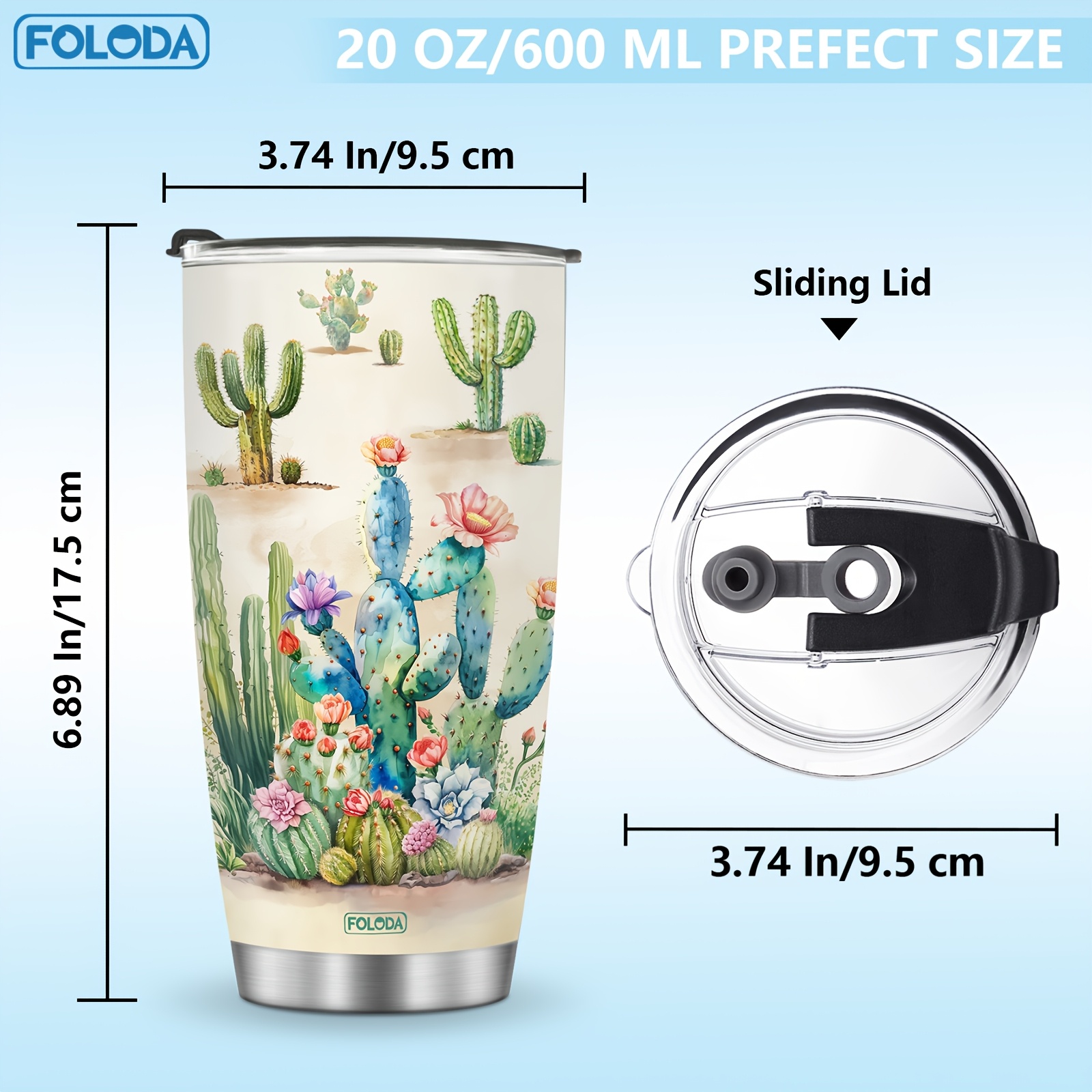 1pc Foloda 20Oz Taza de viaje de acero inoxidable con tapa - Libre de PVC, forma ovalada, taza de café aislada - Solo lavado a mano - Ideal para correr y actividades al aire libre - Perfecto para regalos de Navidad, San Valentín, Día de la Madre, graduación