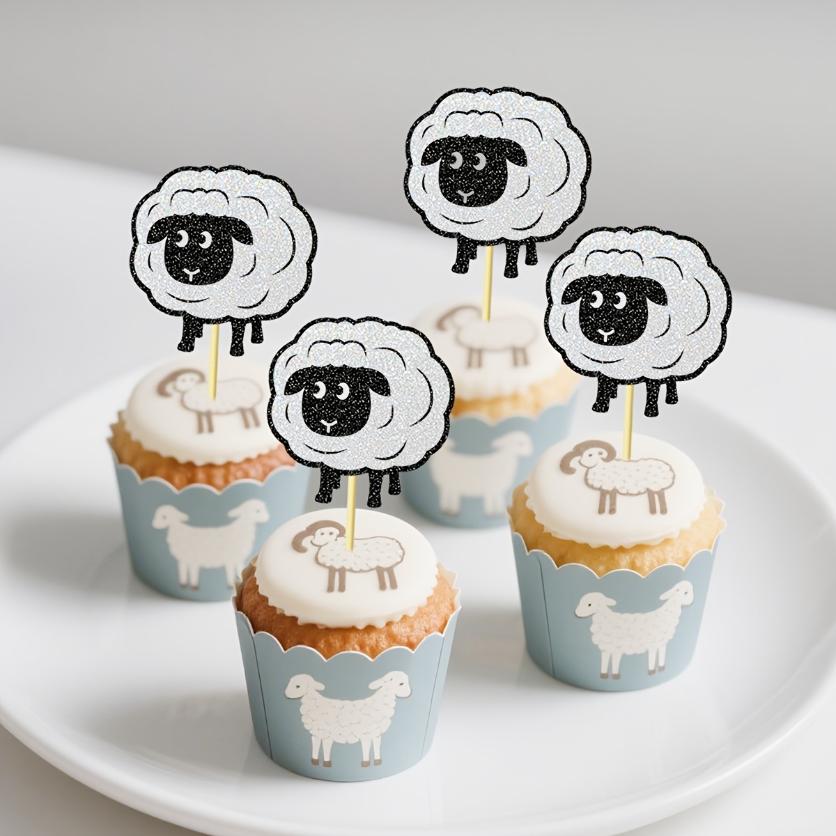 12pcs Of Eid Lamb Cupcake Decorations | Bamboo Lamb Cupcake Decorations, Non-electric, Featherless, Suitable For Festival Celebrations