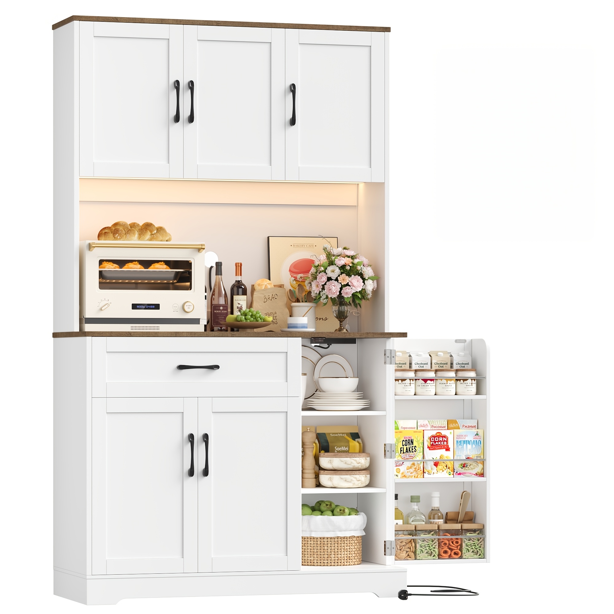 TEMU Kealive 180cm Kitchen Cabinet With Spice Rack, Buffet Cabinet, Sideboard For Kitchen, Kitchen Cabinet With Worktop, Kitchen Buffet Kitchen