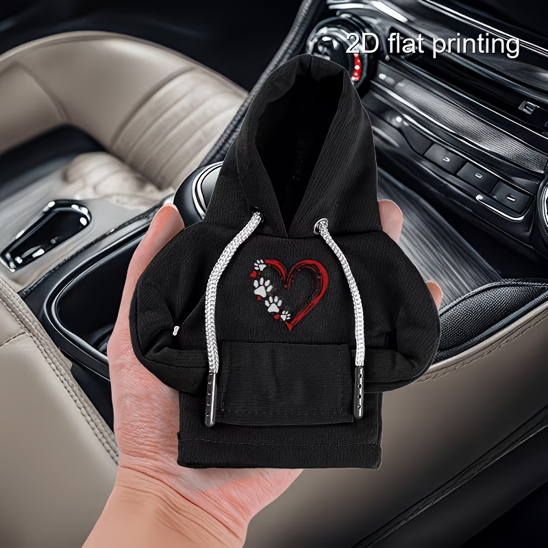 TEMU 2d Cat Paw Red Heart-shaped Pattern Dust-proof Mini Car Gear Shift Cover Hoodie, Fashion Mini Hooded Sweatshirt, Decorating Car Gear Shift Head,