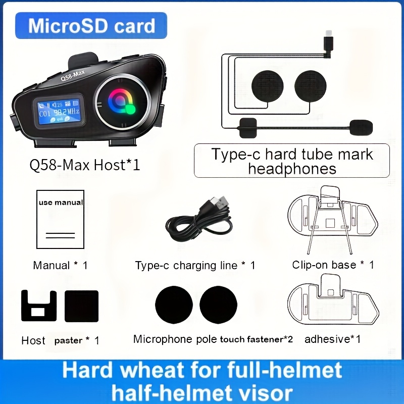 Dispositivo de comunicación para casco de motocicleta Q58-MAX, intercomunicador inalámbrico 5.3, 500M, con intercomunicador Moto, función de compartir música y pantalla LCD - Imagen 3