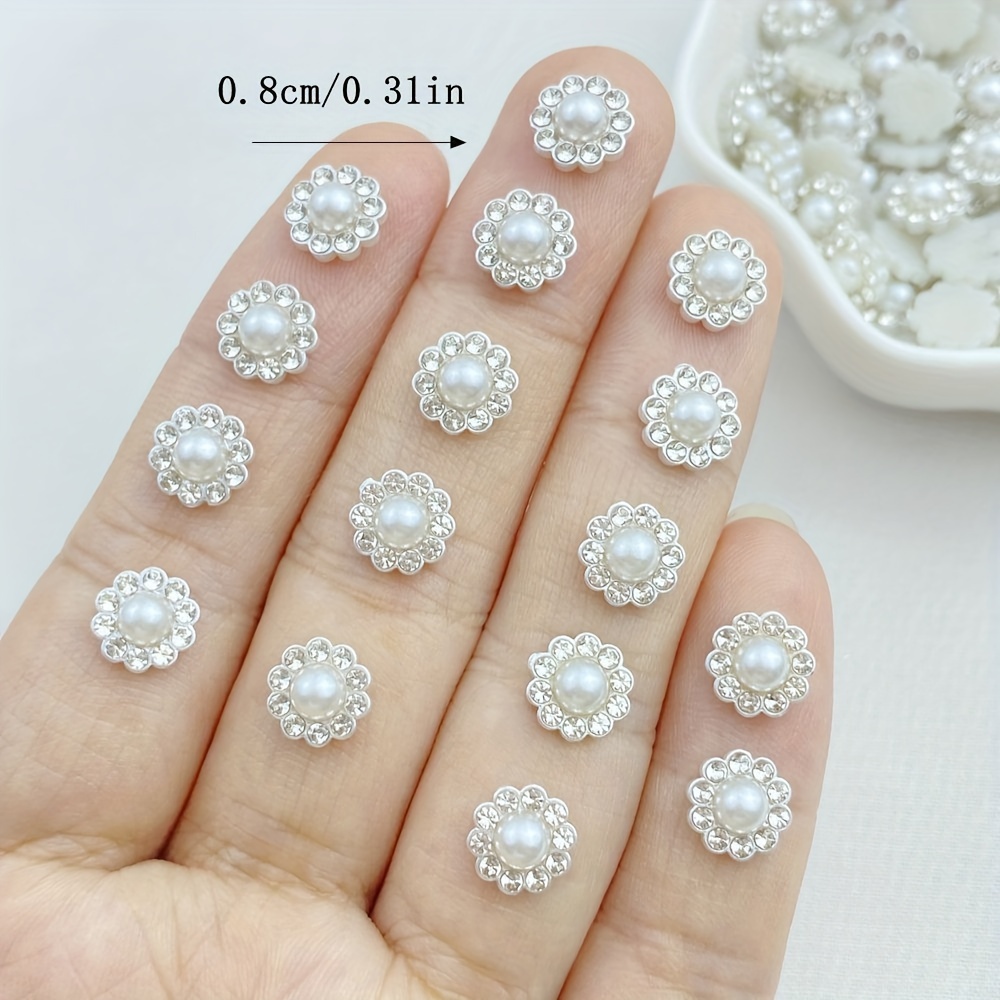 40pcs Sparkling Resin Flower & Pearl Rhinestone Appliques - Ideal For Diy Nail Art, Jewelry Crafting & Fashion Embellishments