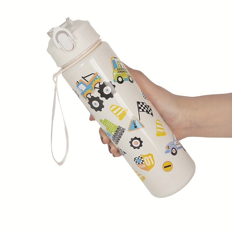 Image of 1pc, 23oz Cartoon Car Series Plastic Water Bottle, With Lid, Straw, And Drawstring, Multiple Styles From, Suitable For Outdoor Sports, Cycling, Travel, Leisure, Shopping, Holiday Gifts, Etc