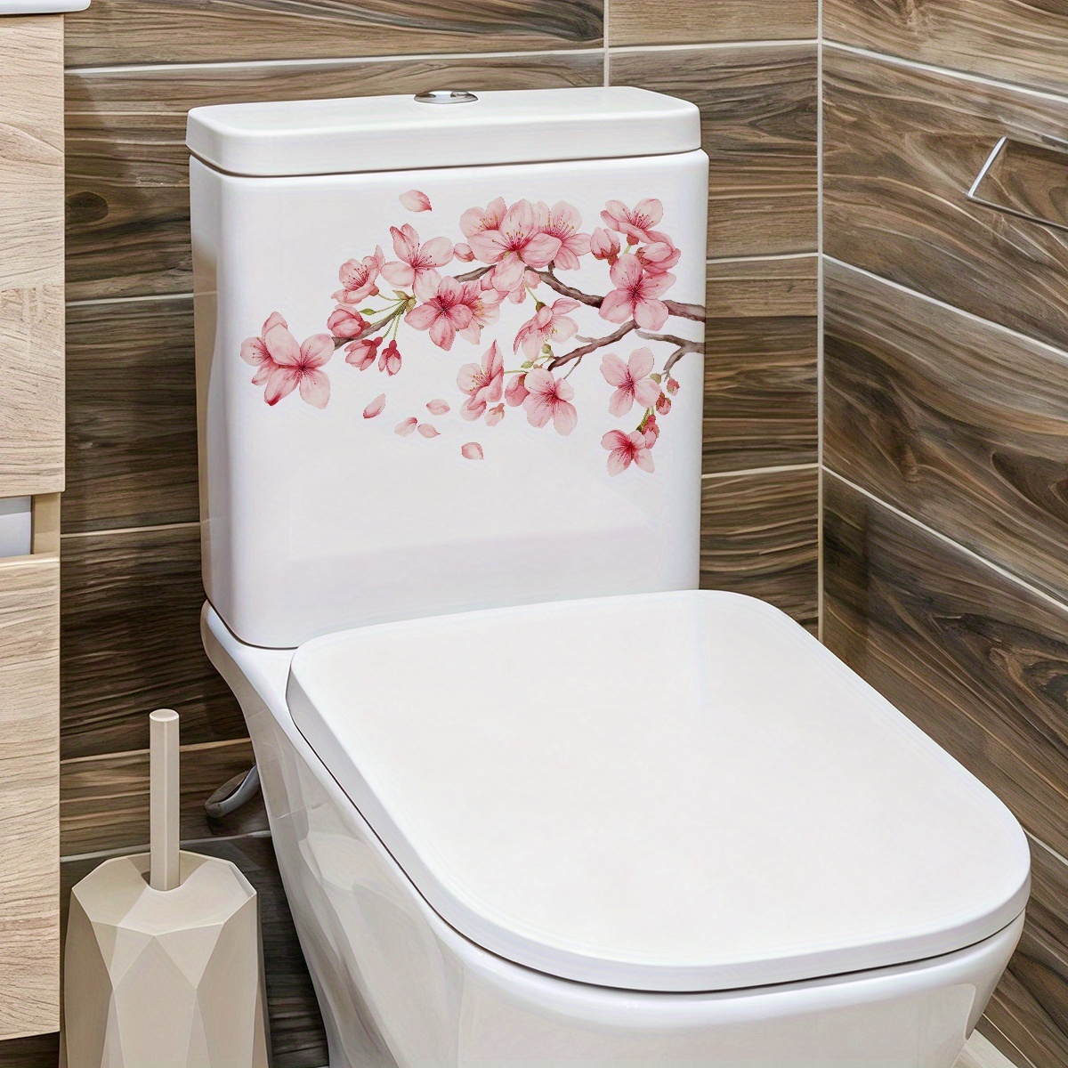 Fresh Cherry Toilet Sticker, Self-adhesive Bathroom Floral Decal, Elegant Bathroom Sticker, Warm Art Decorative Sticker For Bathroom