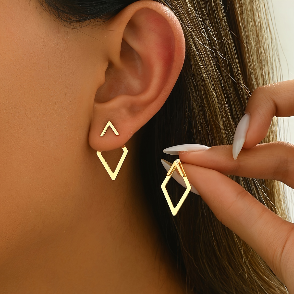 

1 Pair Minimalist Iron Geometric Line Stud Earrings, Wearable, Fashionable Daily Jewelry For Women,