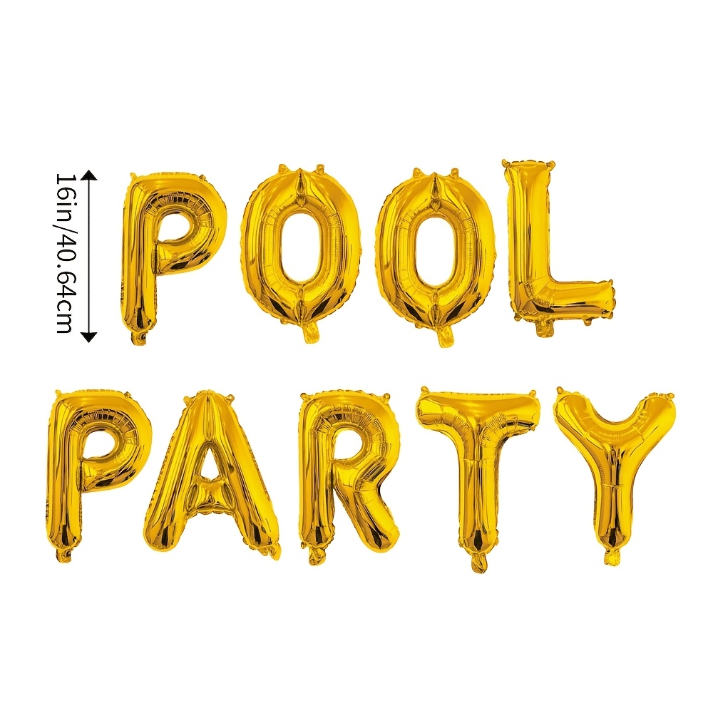 Image of 9pcs Set Of 16-inch "pool Party" Letter Foil Balloons, Perfect For Pool Parties, , Hawaiian-themed Decorations, Photo Booth Backdrops, Wedding Decorations, And Outdoor Events