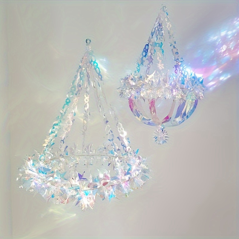 1pc   hanging crystal chandelier foil ceiling decor iridescent rainbow film versatile decoration with no electricity required for christmas halloween thanksgiving valentines day weddings birthdays parties details 0