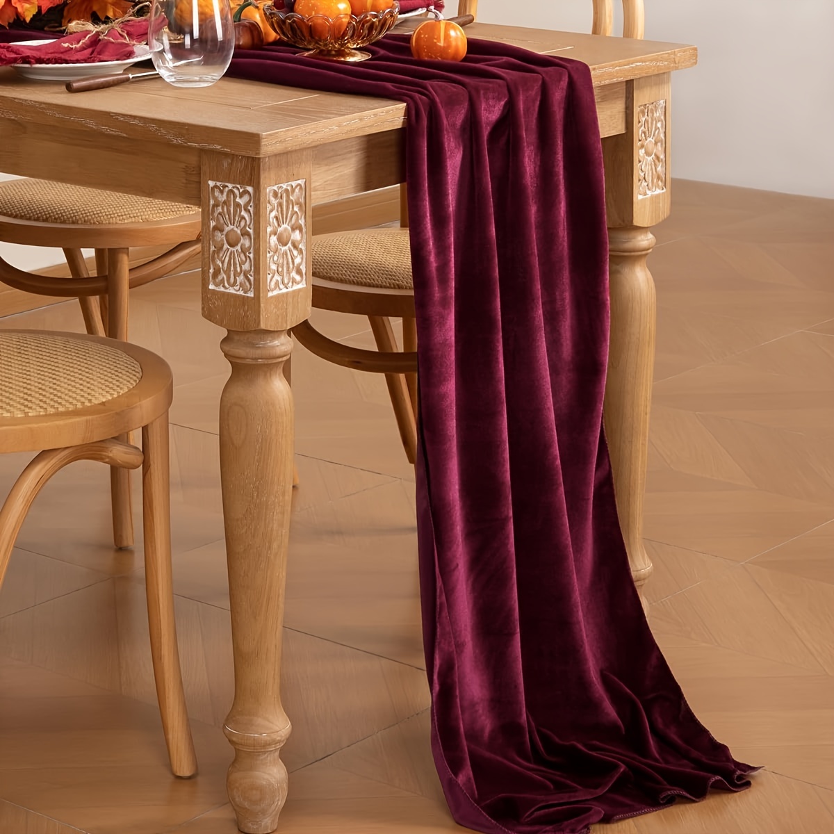 Image of 1pc Wine Red Velvet Table Runner 29*120 Inch Winter Dark Red Velvet Tablecloth Wedding Gathering Christmas Thanksgiving Dining Table Decoration Table Runner