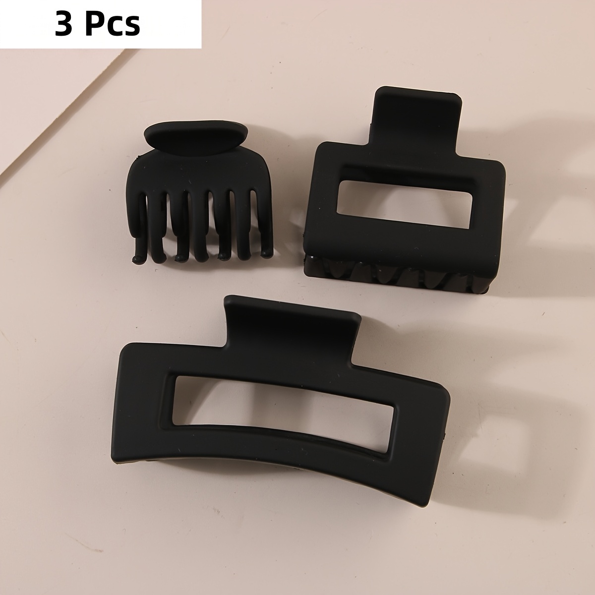 TEMU 3pcs High-end Black Matte Hair Clip Set, Simple And Fashionable Hair Accessory, Hollowed-out Shark Clip, Suitable For Semi-tied Hair, High