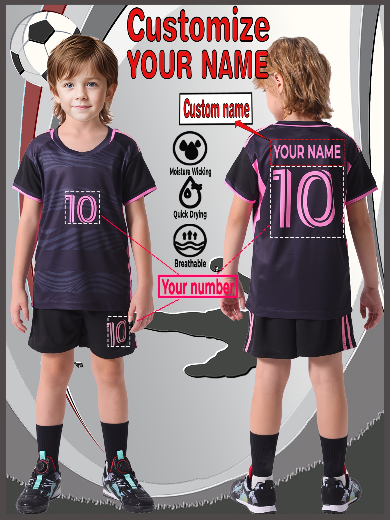 Personalized Custom Name Number Kids' Soccer Jersey Shorts Combo  Lightweight Breathable Athletic Outfit with Team Number Name, Machine  Washabl