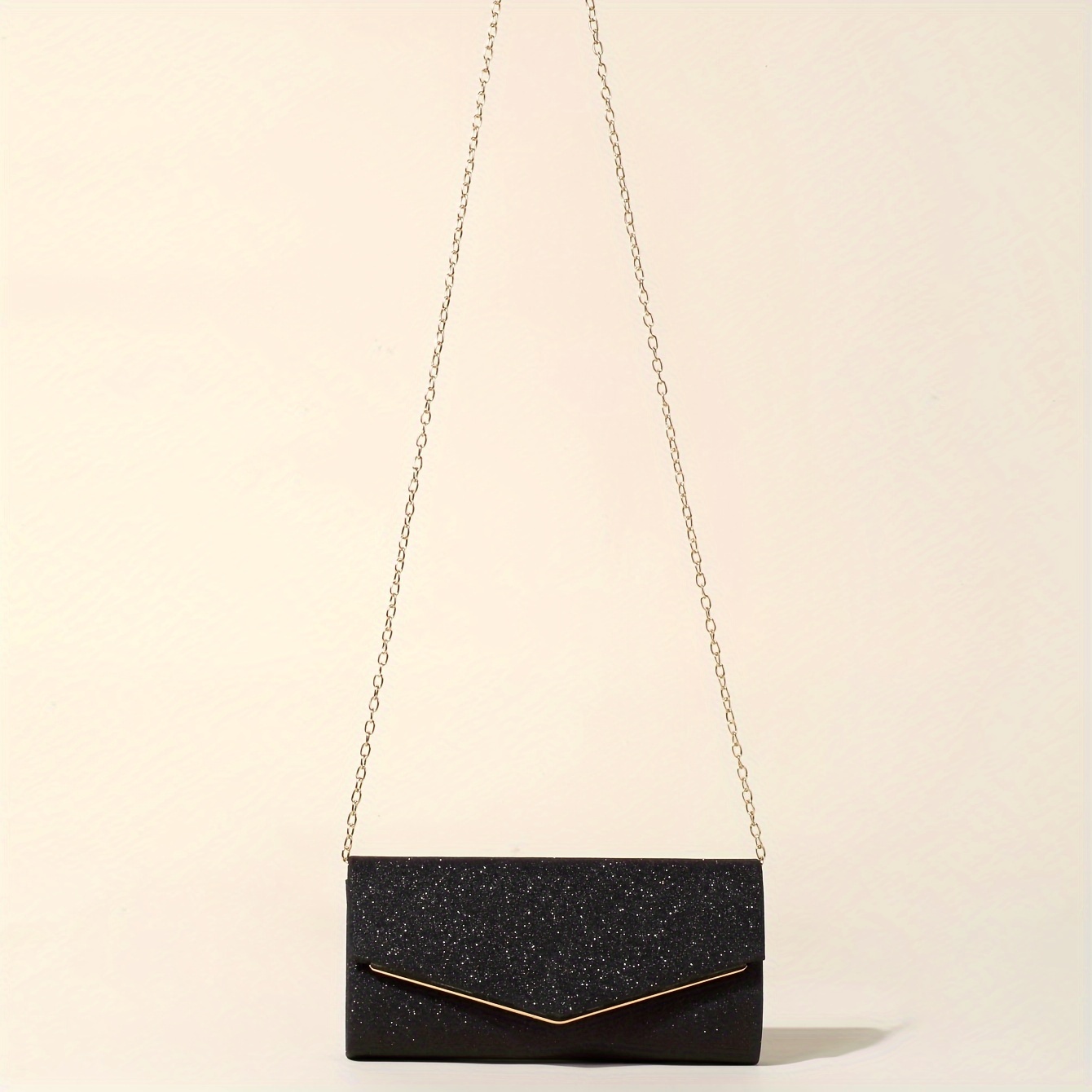 

Élégante pochette de soirée noire à paillettes avec bandoulière amovible et fermeture magnétique - Sac à main formel pour femme