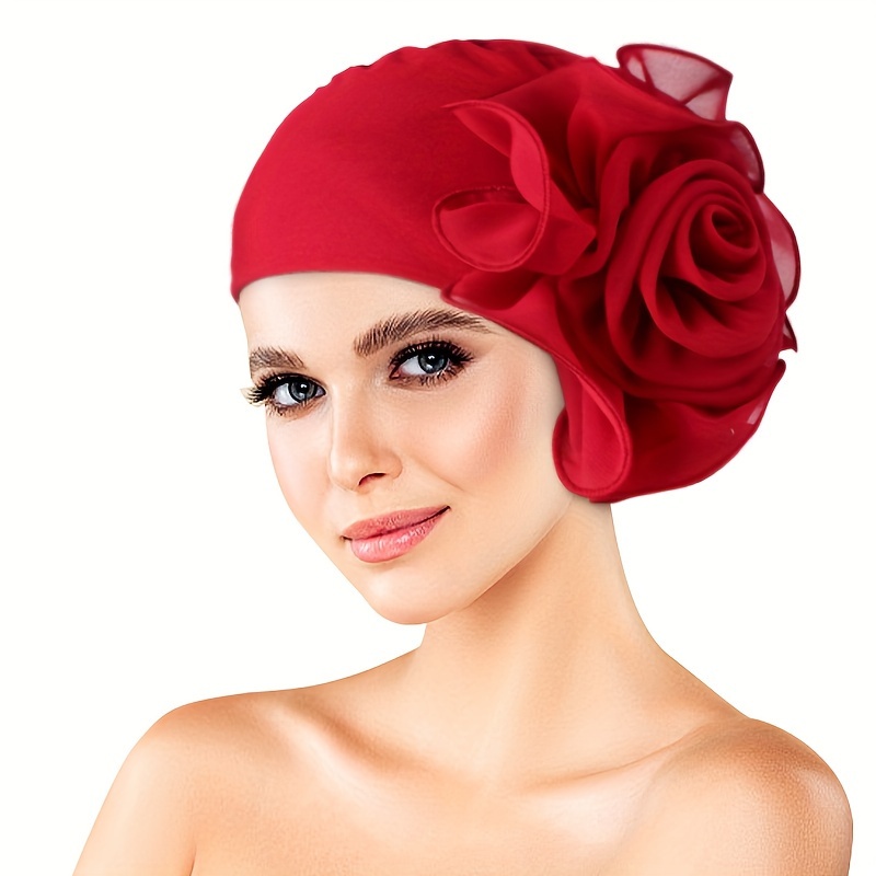 

Solid Color Flower Decorative Head Band Vintage Elastic Head Wear Trendy Turban For Women And Daily Use Wear