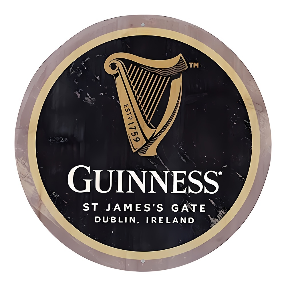 

1pc, 20*20cm Round Aluminum Sign, Vintage Guinness St. James's Gate Dublin Wall Art, Uv Hd Printing, Indoor & Outdoor Decor, Rustic Metal Wall Plaque Decor