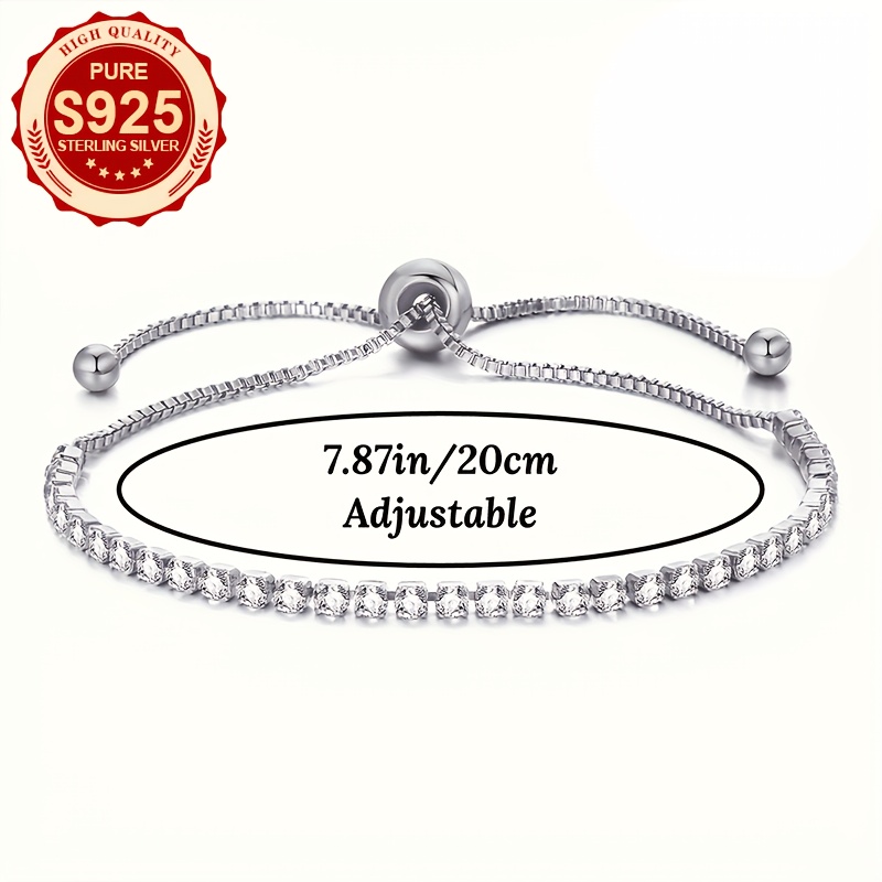 Women's S925 Silver Bling Bling Adjustable Bracelet, Elegant
