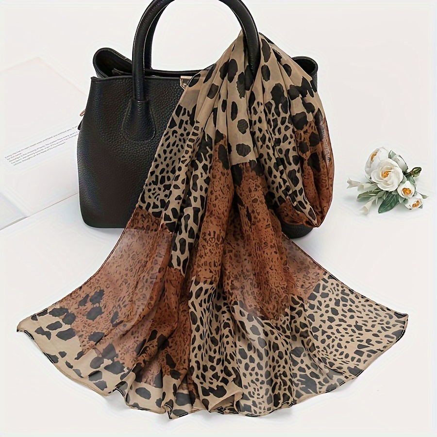 

19.7"×59.1" Bohemia Chiffon Scarf Vintage Leopard Animal Print Shawl Sunscreen Windproof Head Wrap Travel Beach Towel