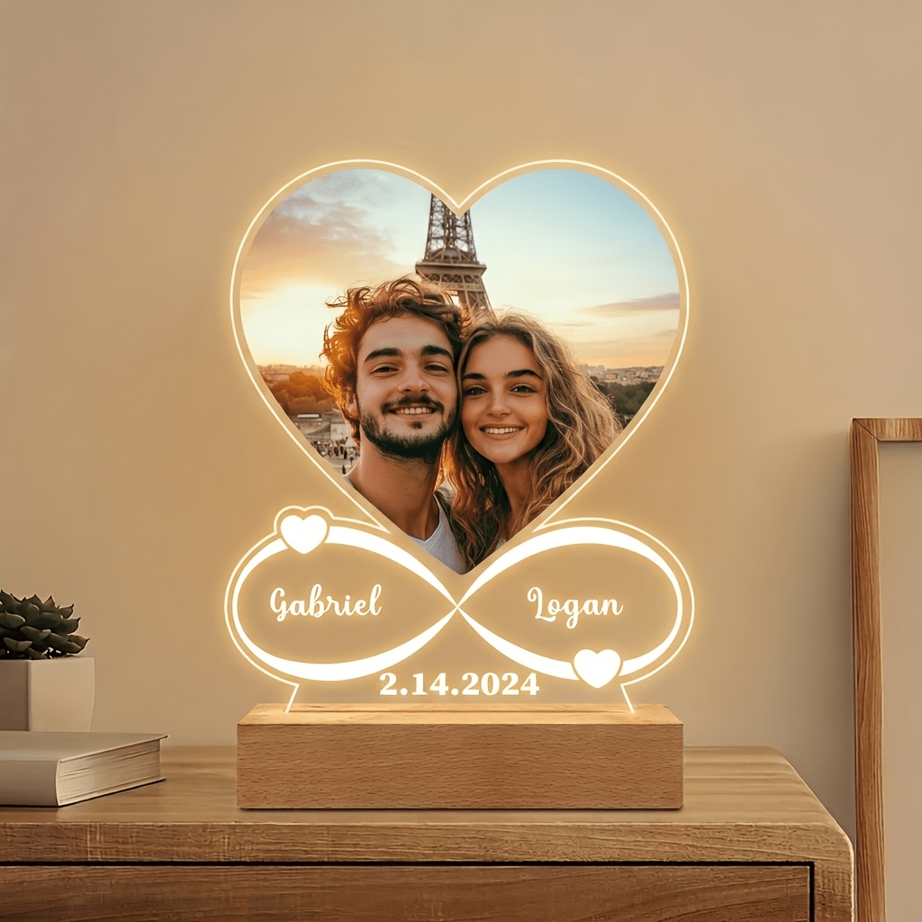 TEMU 2d Flat, Personalized Photo Plaque With Name & Date Frame - Photo Picture Board Suitable For Birthdays, Anniversaries, Family Gifts, Tabletop