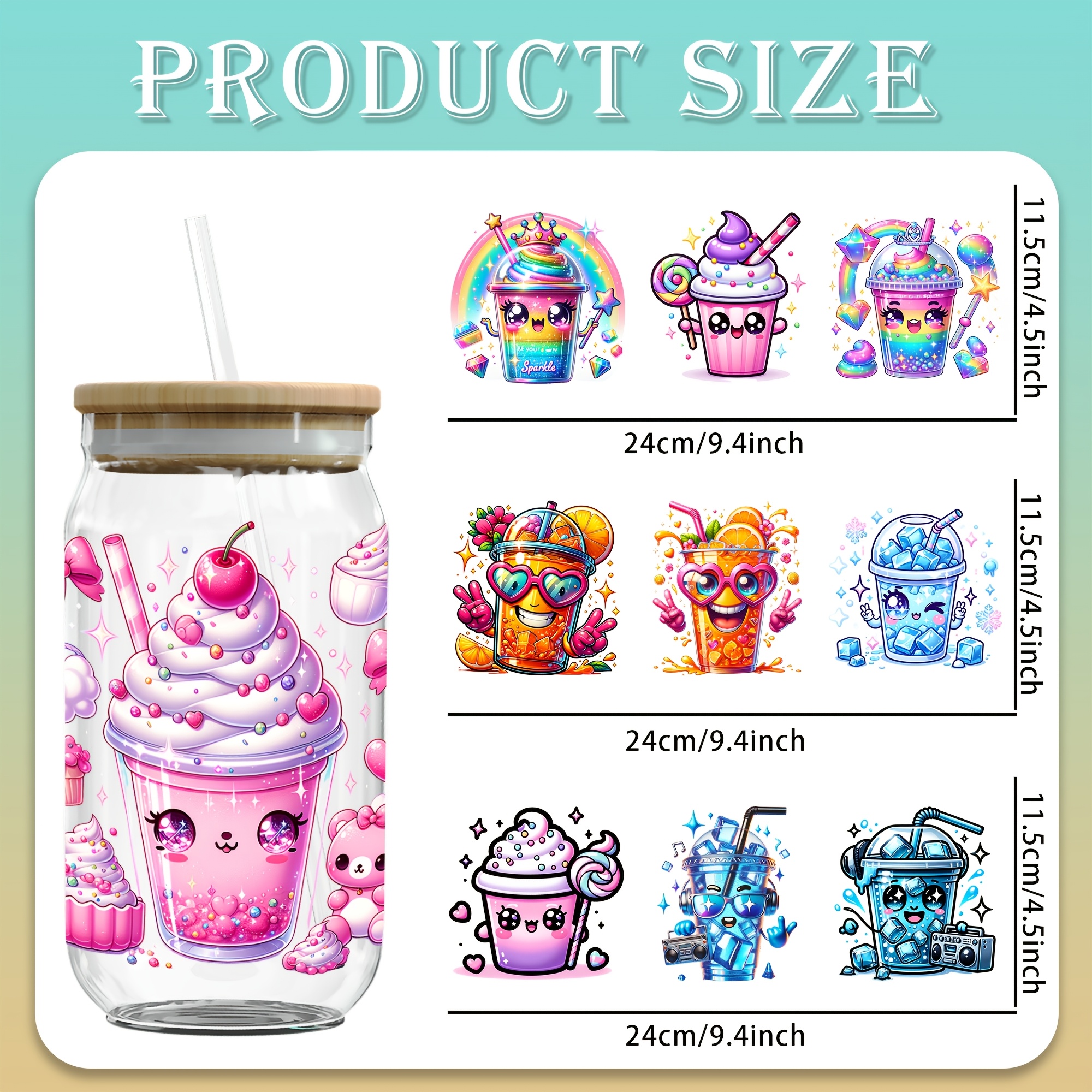 TEMU 5pcs/set Cartoon Iced Coffee Cup Diy Light Beigeny Tumblers Wrap Decorative Transfer Paper Uv Dtf High Self-adhensive Wraps Transfers Decor