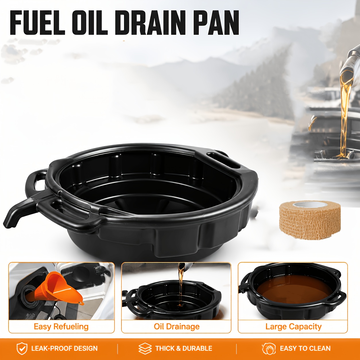 TEMU 10l Heavy-duty Automotive Oil Drain Pan   Winding Strap | Thick-wall Impact-resistant Plastic Bucket With Built-in Oil Guide And Splash Guard