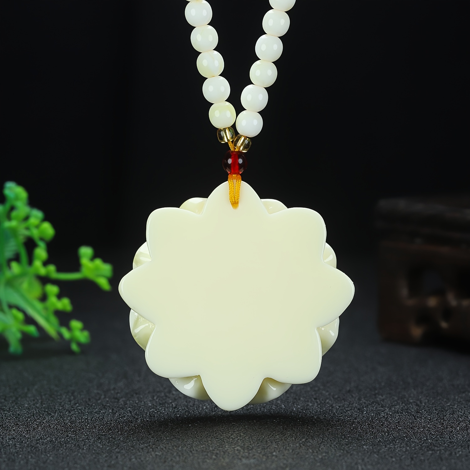 Elegant White Amber Flower Pendant Necklace, Daily Wear