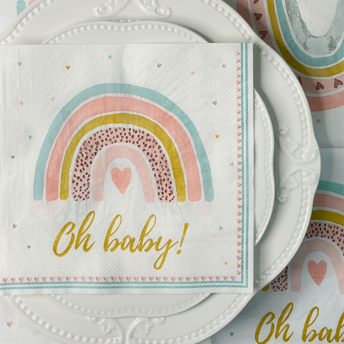 20pcs Of Rainbow Heart Napkins, 13x13 Inches, Cartoon Birthday Decoration Paper Towels, Dining Paper For Restaurants And Dessert Shops, Party Supplies
