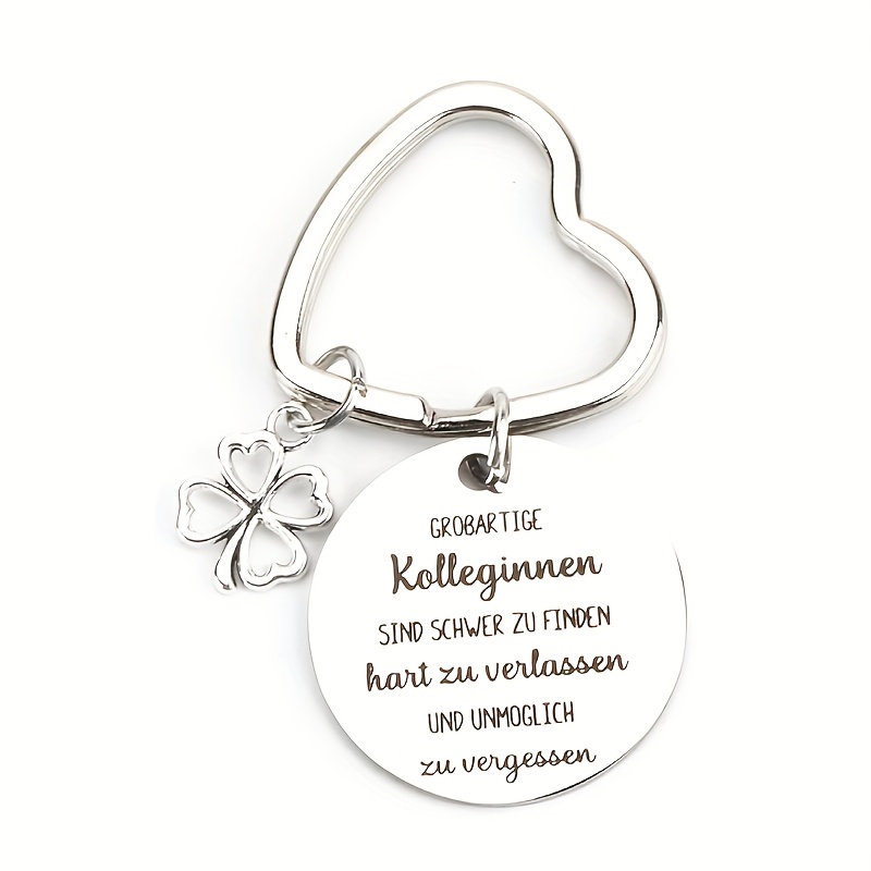 Women's Clover Keychain - German Friendship Poem Charm (kollegin/kollege) - Clover Gift For Coworker Farewell,, Retirement - Durable Round Ring Key Ring With German Text & English Translation Pendant
