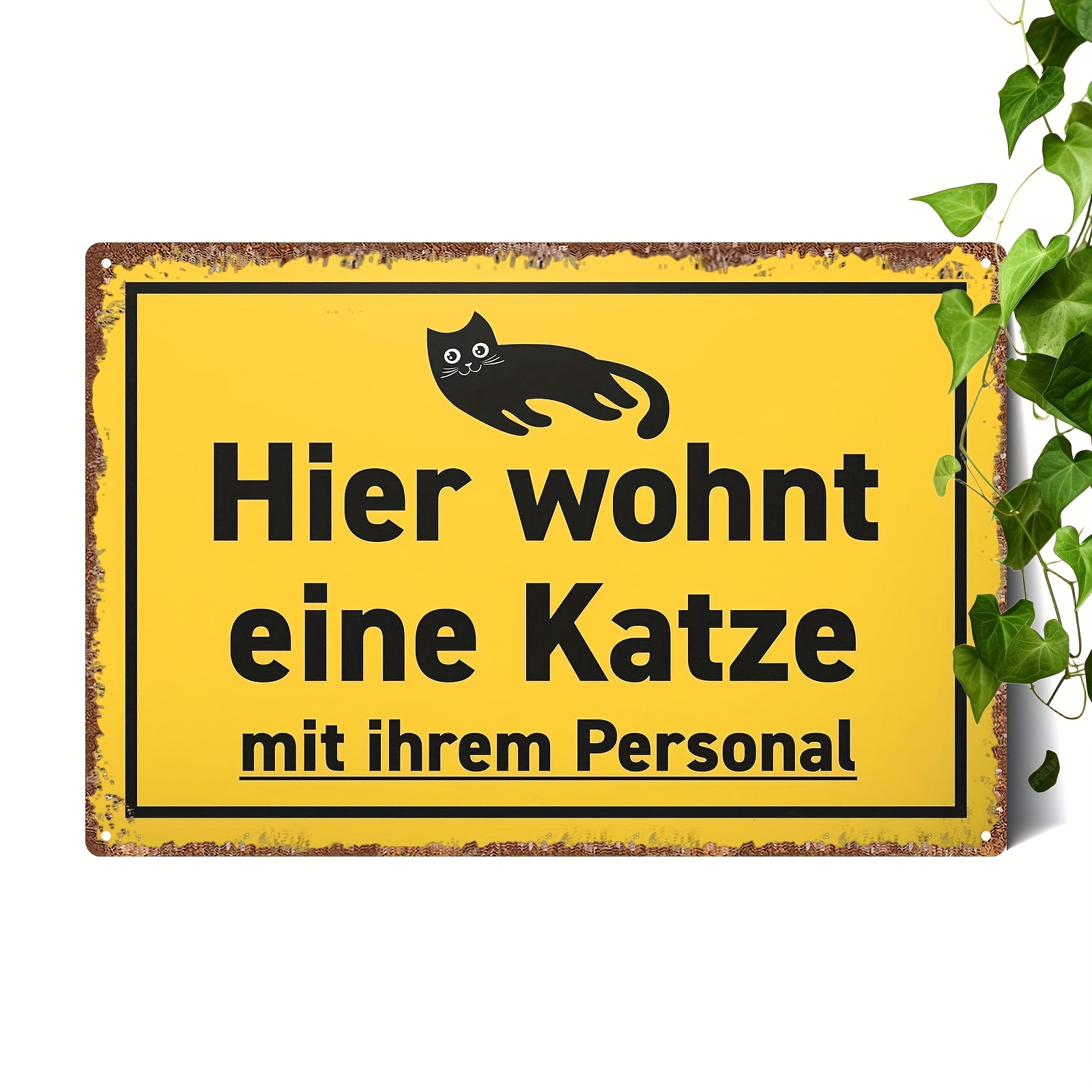 E-shop 1 Stück Klassische Deutsche Katze & Stab Slogan Metall Schild, 8x12 Zoll Rahmenloses Retro Dekoratives Plakat, Lustige Geburtstagsgeschenkkarte