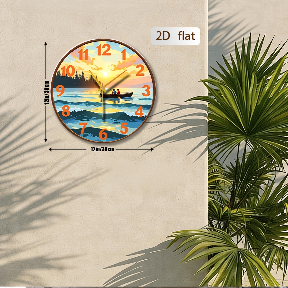 Boat Sunset Wall Clock Lake Art Decor