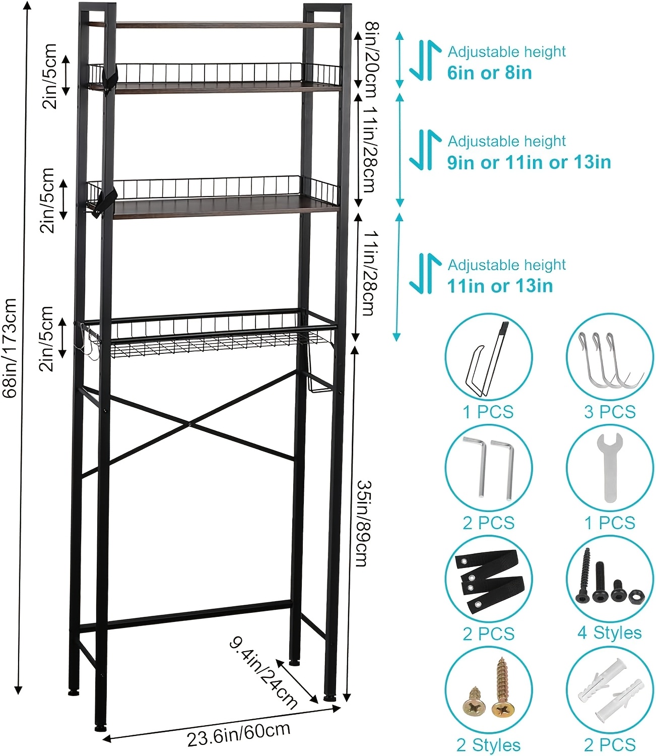 reliable 5-Tier Adjustable Over The Toilet Bathroom Organizer Shelf | Brown, Freestanding Iron Shelf with Toilet Paper Holder and 4 Hooks, Spray Paint End 12 5-Tier Adjustable Over The Toilet Bathroom Organizer Shelf | Brown, Freestanding Iron Shelf with Toilet Paper Holder and 4 Hooks, Spray Paint End