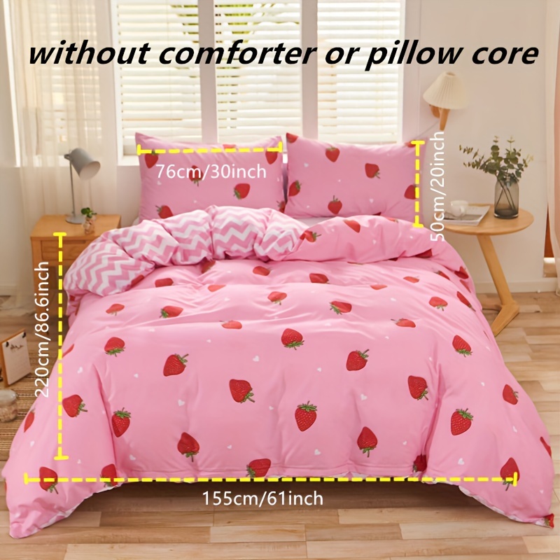 3-teiliges Bettbezug-Set, süßer Erdbeer-Druck-Bettwäsche, weicher bequemer Bettbezug, für Schlafzimmer, Gästezimmer…: retailer-supplied image