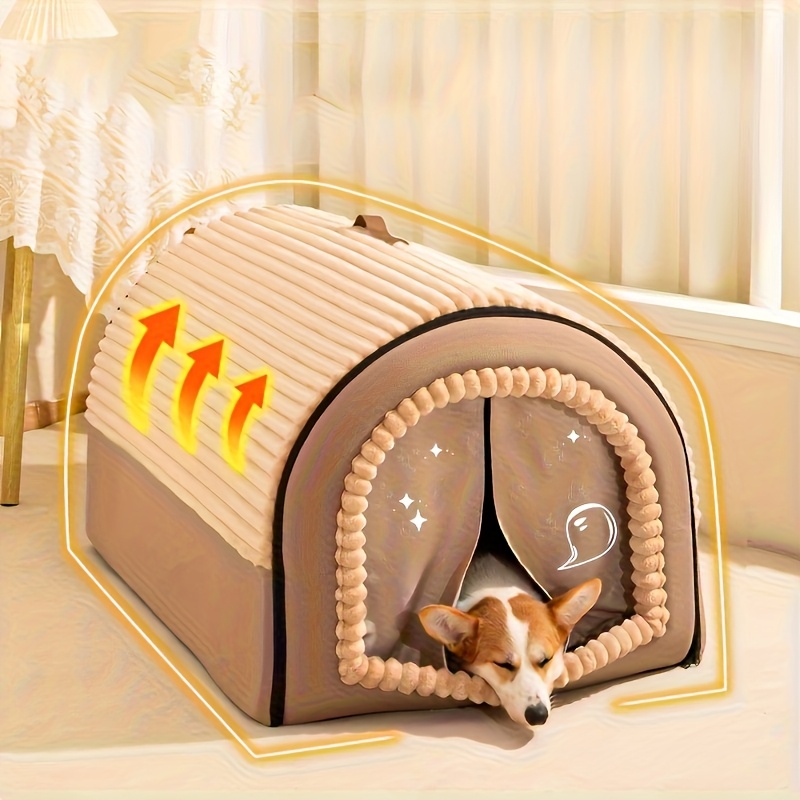 All-Season Warm & Cozy & Dog House with Plush Removable Bed - Spacious Cottage-Style Pet Tent for Large Breeds, Indoor/Outdoor Use, Winter-Ready Kennel for Golden Retrievers, Shih Tzus, Pomeranians - Easy-Clean Durable Pet Shelter