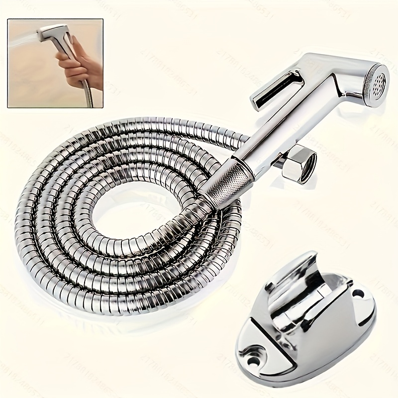 

1pc Stainless Steel Handheld Bidet Sprayer Set, Wall Mount Toilet Shower Kit With Flexible Hose & Holder, Multi-functional For Pet Bathing, Floor Cleaning & More