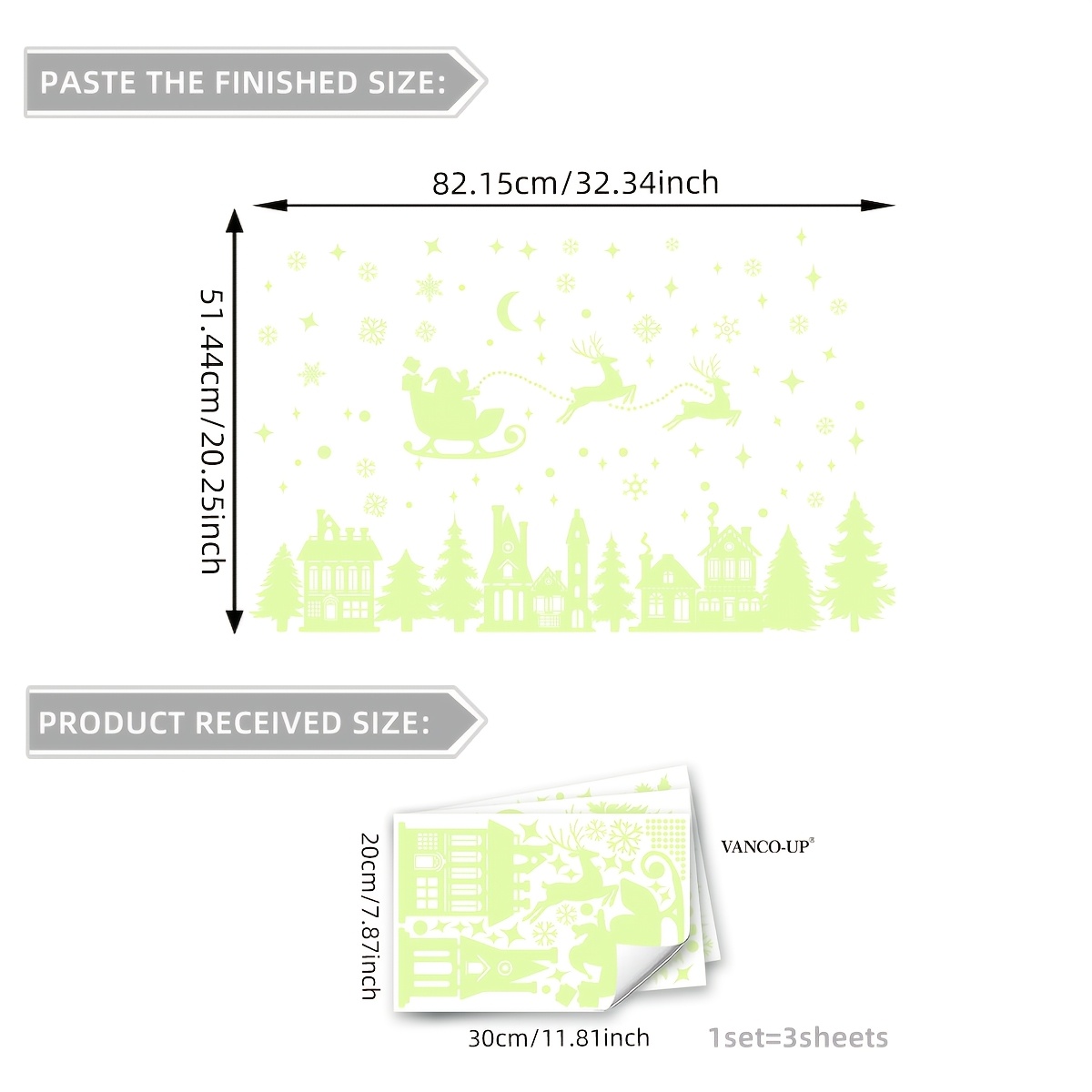Image of A Set Of 3 Christmas Christmas Tree Snowflake Luminous Wall Stickers Home Decoration Stickers Bedroom Living Room Sofa Porch Background Decoration Wall Stickers