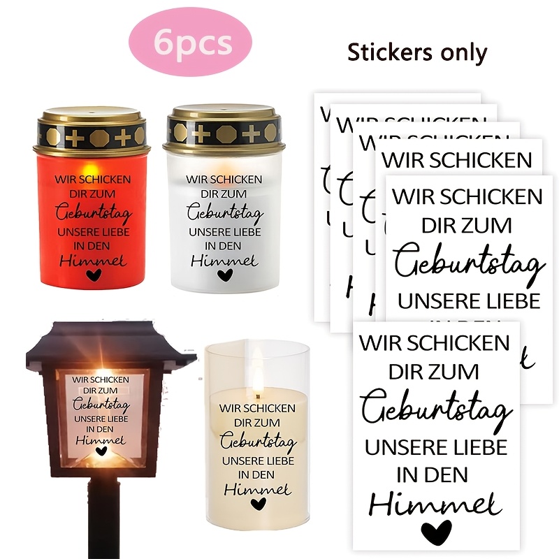 Image of 6pcs/set, Uv Dtf Transfer Stickers, Tombstone Candle Sticker Set, Transfer Stickers With The Slogan " For Anniversaries", Stickers , Cemetery Decorations, Graveyard Decor, Tombstone Decals