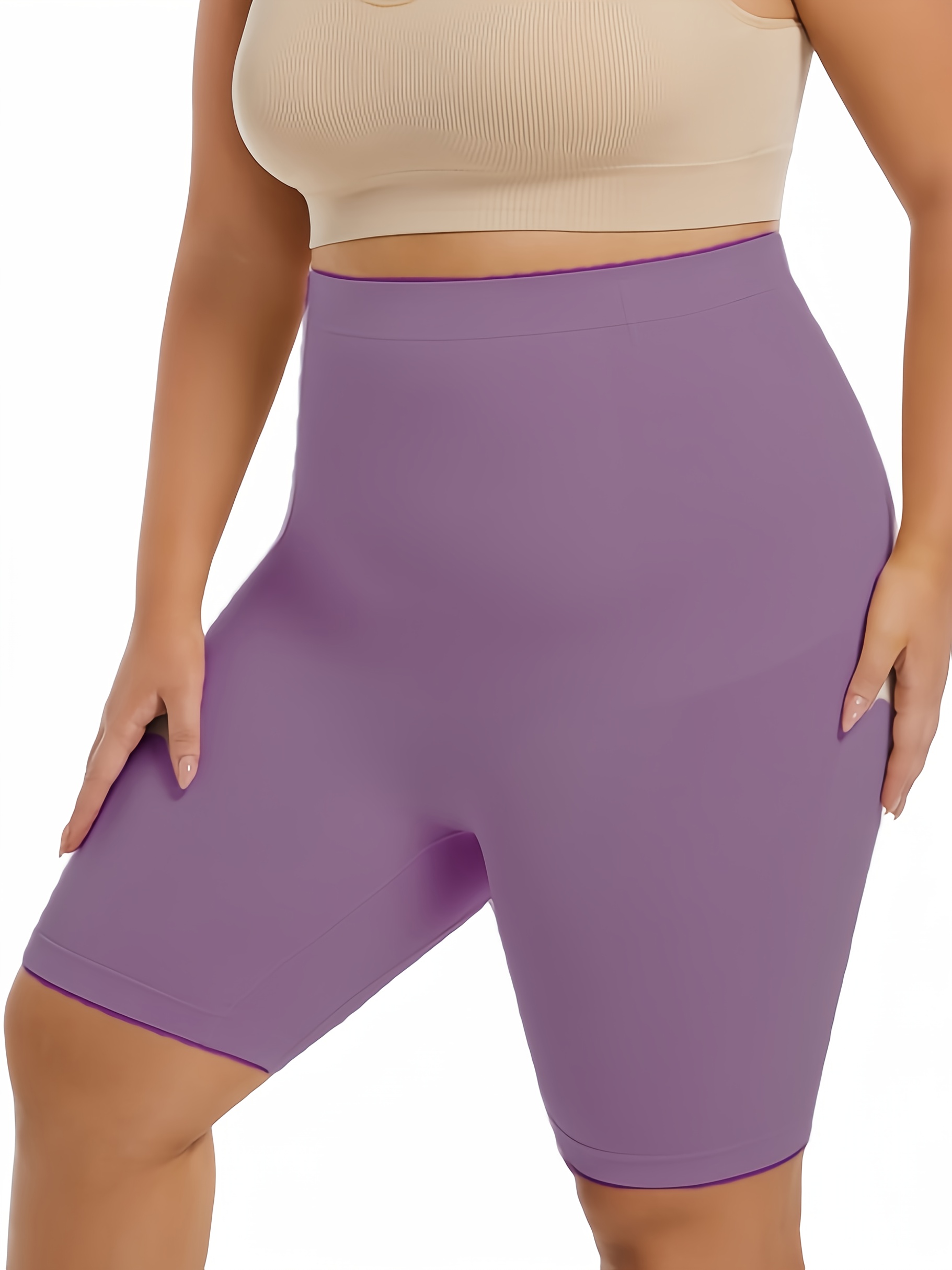 1pc Plus Size Women'S High-Waisted Shaper Shorts, Tummy Control and Butt Lifter, Thigh Slimmer, Knit Polyamide Fabric, Solid Color, High Support Body Shaper
