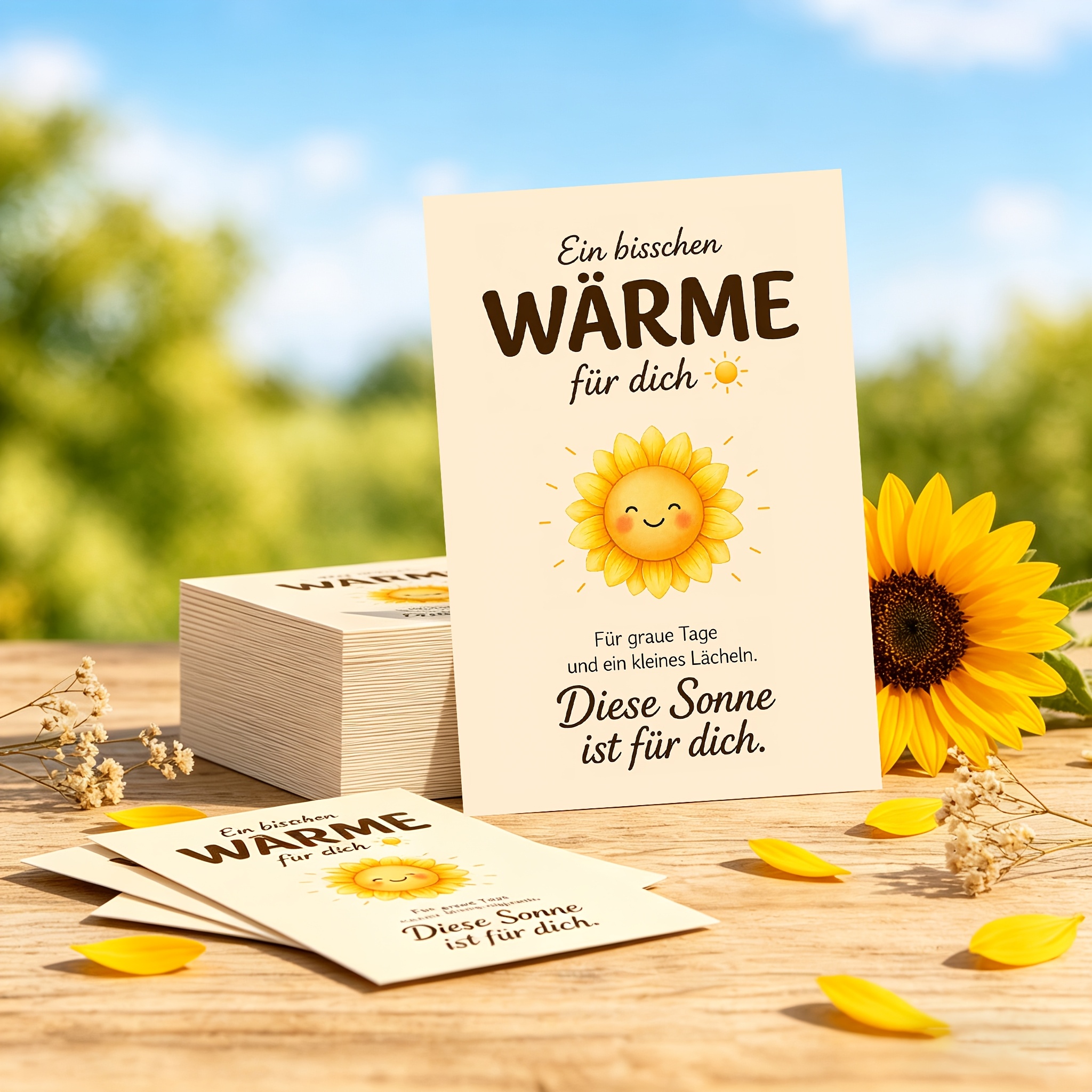 Image of 48pcs German-style Smiling Sunflower Cards, 5.4x8cm German Hug Cards, Sunshine Encouragement Cards, Thank You Appreciation Cards, Companion Cards, Greeting Cards, Friendship Cards, Birthday Gift Cards