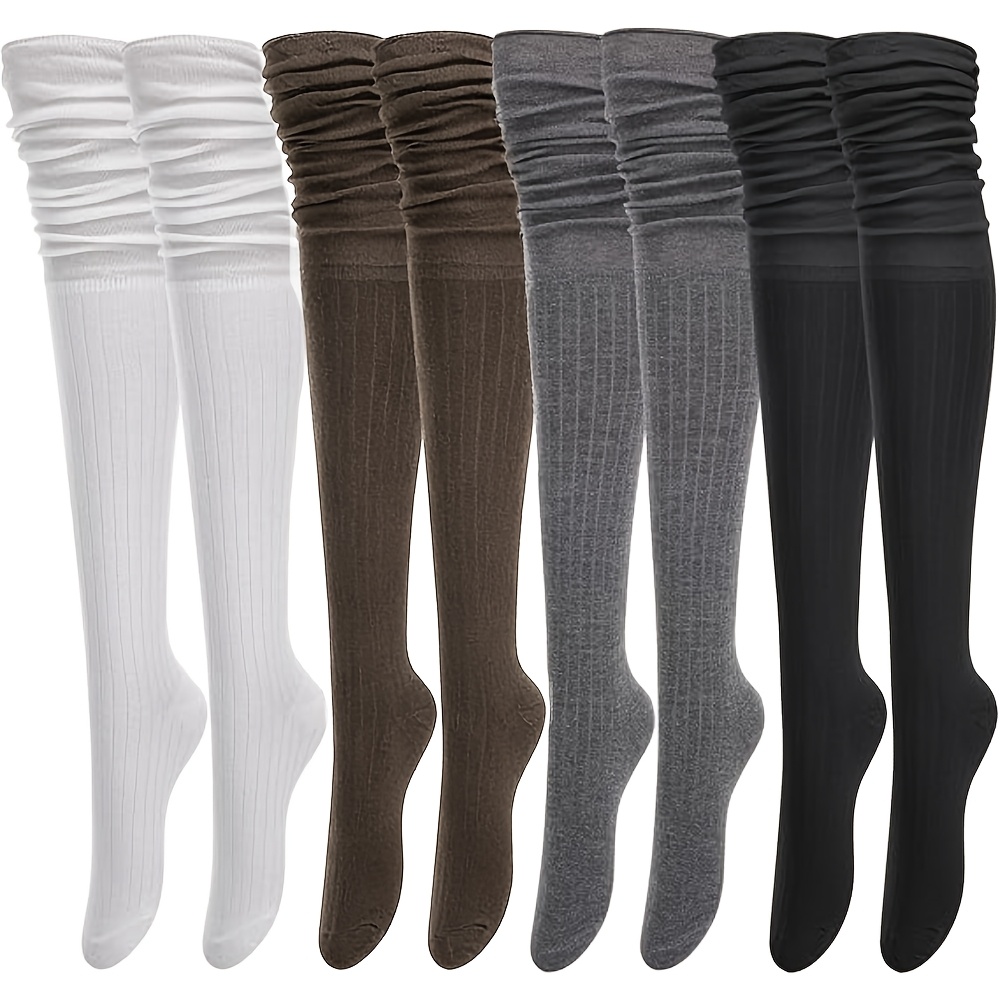 TEMU 4 Pairs Women's Knee Length Stockings, Comfortable And Versatile, Summer Thin Breathable Calf Socks