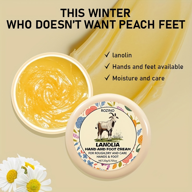20g ROZINO Hand & Foot Cream - Anti-Exfoliating, Hydrating with Hyaluronic Acid & Glycerin, Softening & Smoothing for Dry Cracked Light Beige, Hypoallergenic Formula for Hands & Feet, All Light Beige Types, Dry Light Beige Care, Floral Design, Nourishing Ingredients