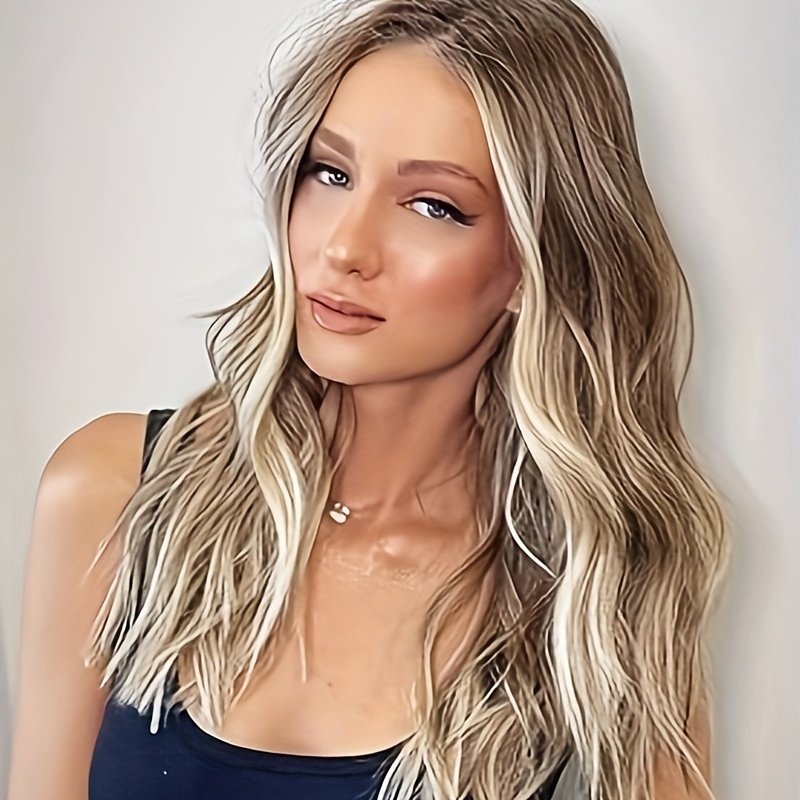 

Blonde Highlighted Lace Front Wig For Women, Brown Ombre Blonde Wig Synthetic Hair Loose Curly Light Blonde Wigs 20 Inch