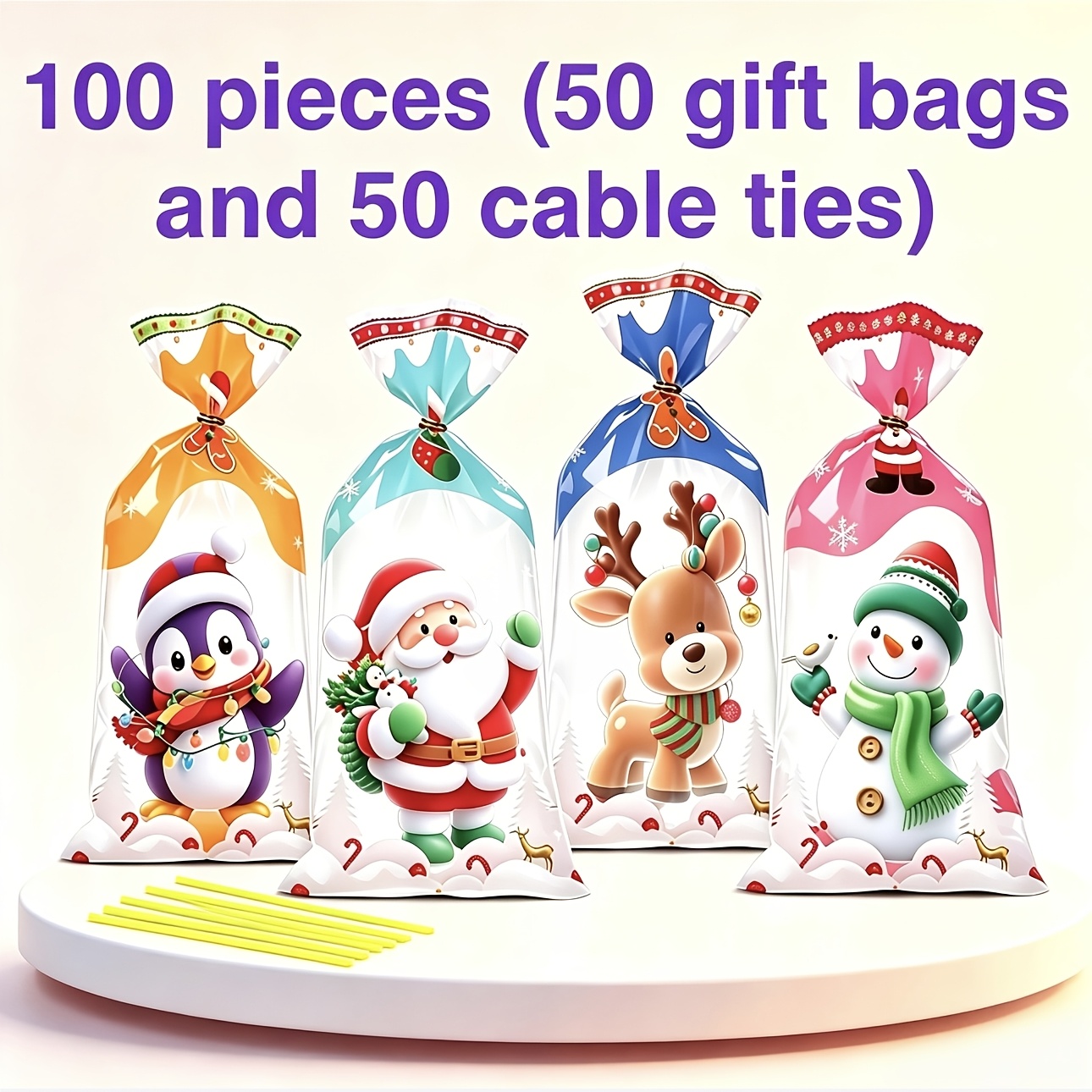 TEMU Ensemble de 100 sacs cadeaux de Noël Père Noël, Pain d'épice, , , Étoile, de neige, de neige (Comprend 50 sacs et 50 attaches) Boîte cadeau de