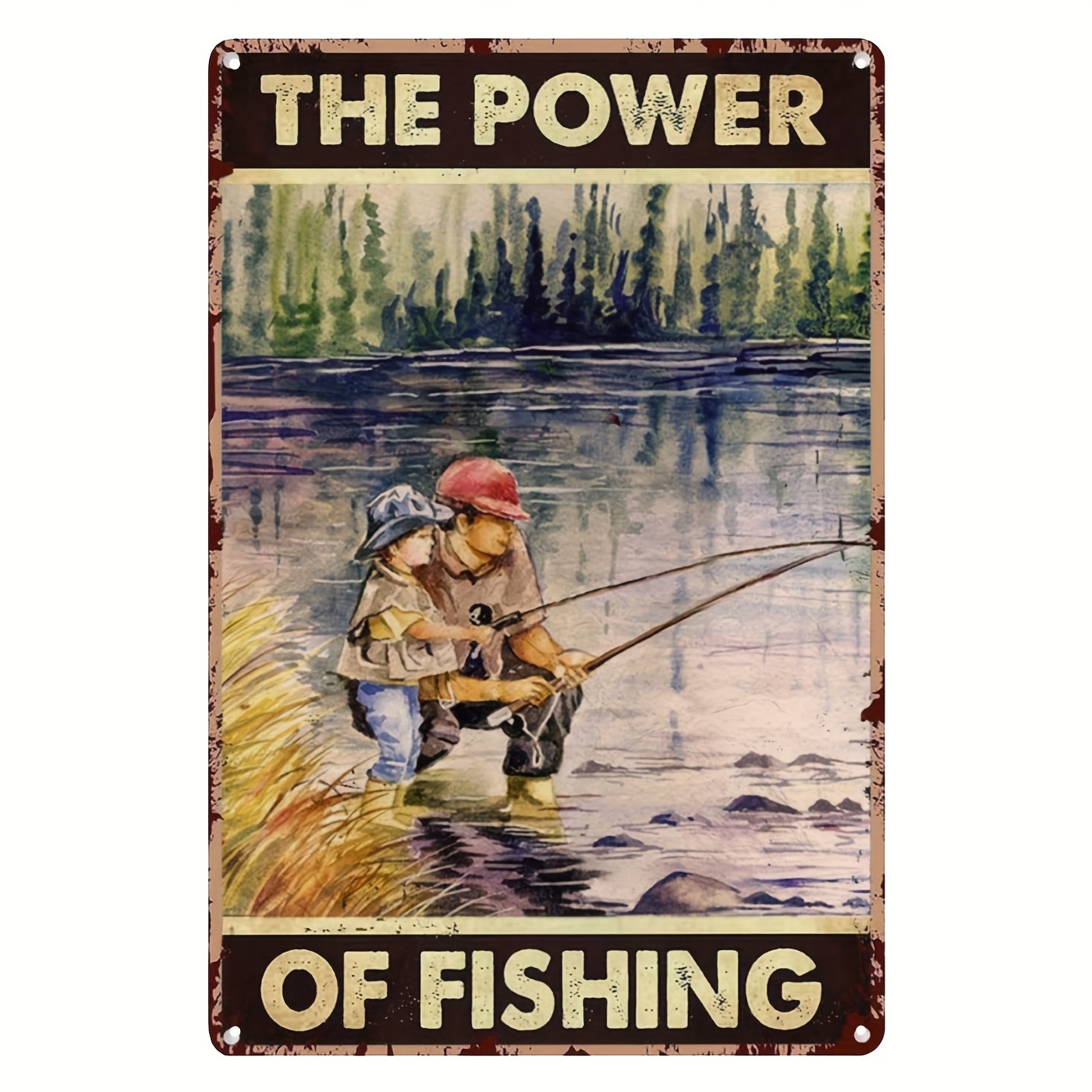 Vintage Poster Fishing Metal Signs Wall Decor Power Fishing - Temu